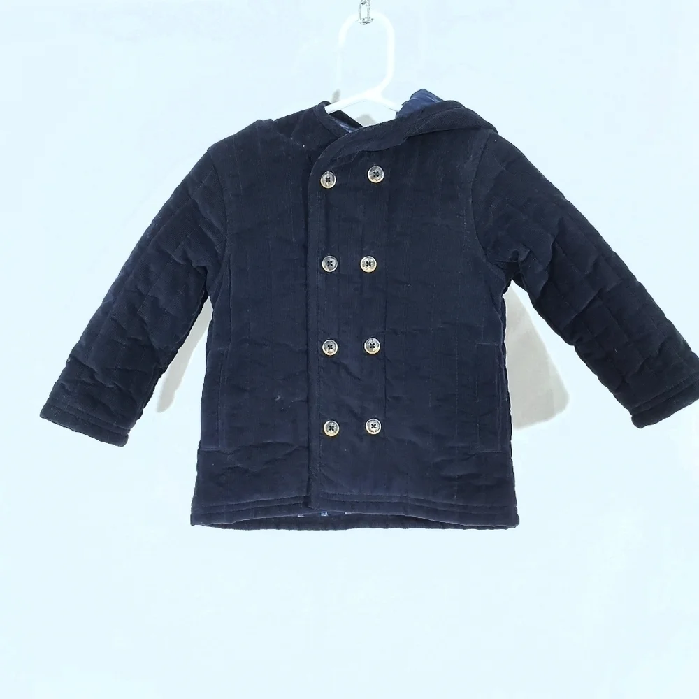 Osh Kosh Navy Blue Quilted Hooded Unisex Coat EUC 2T